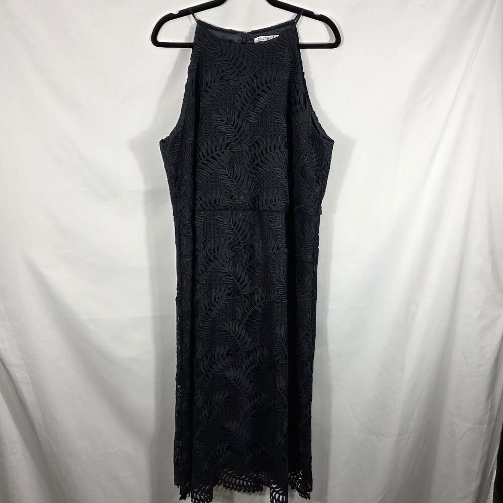 Chico's Navy Blue Lace Halter Midi Dress Women's Size 20 Overlapping Leaf Motif